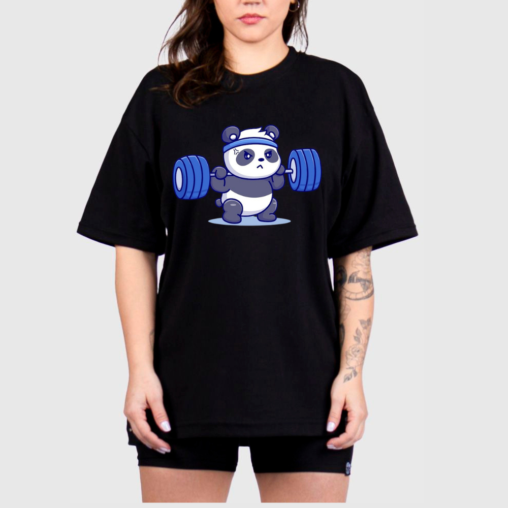Camiseta Camisão Feminina Oversized Estampada Panda Fitness Academia Treino Streetwear