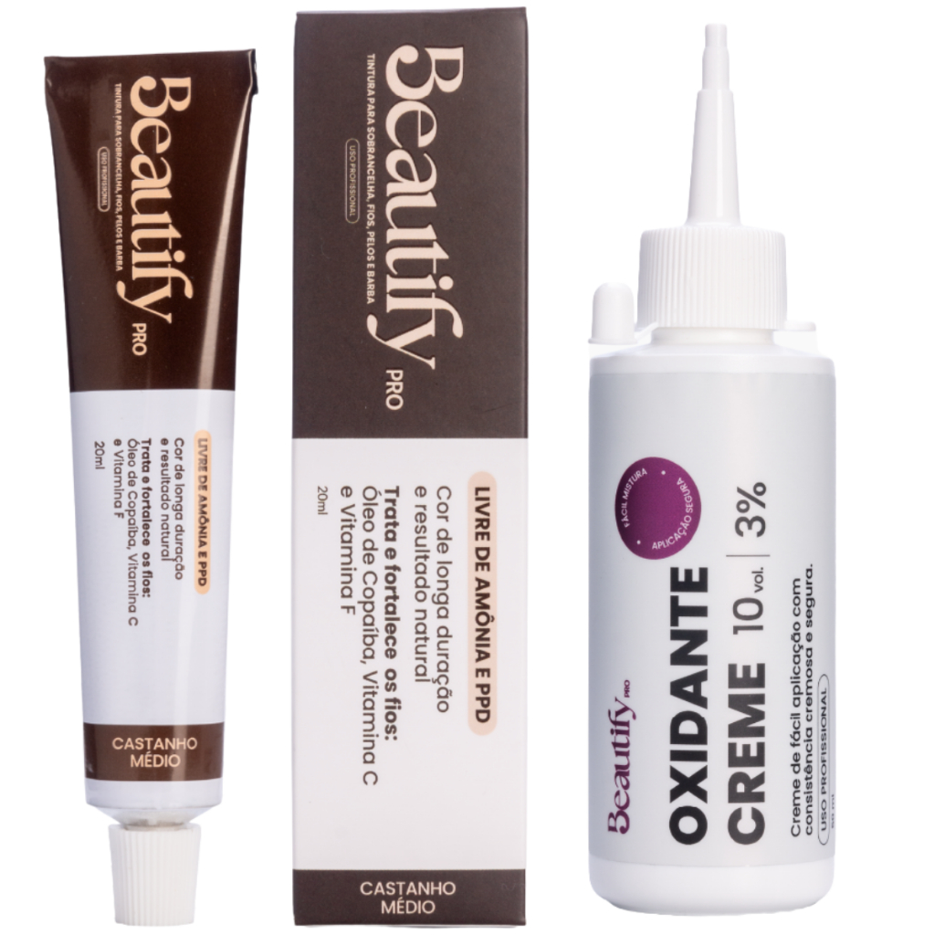 Kit Oxidante Tintura Castanho Médio Para Cílios Beautify Pro