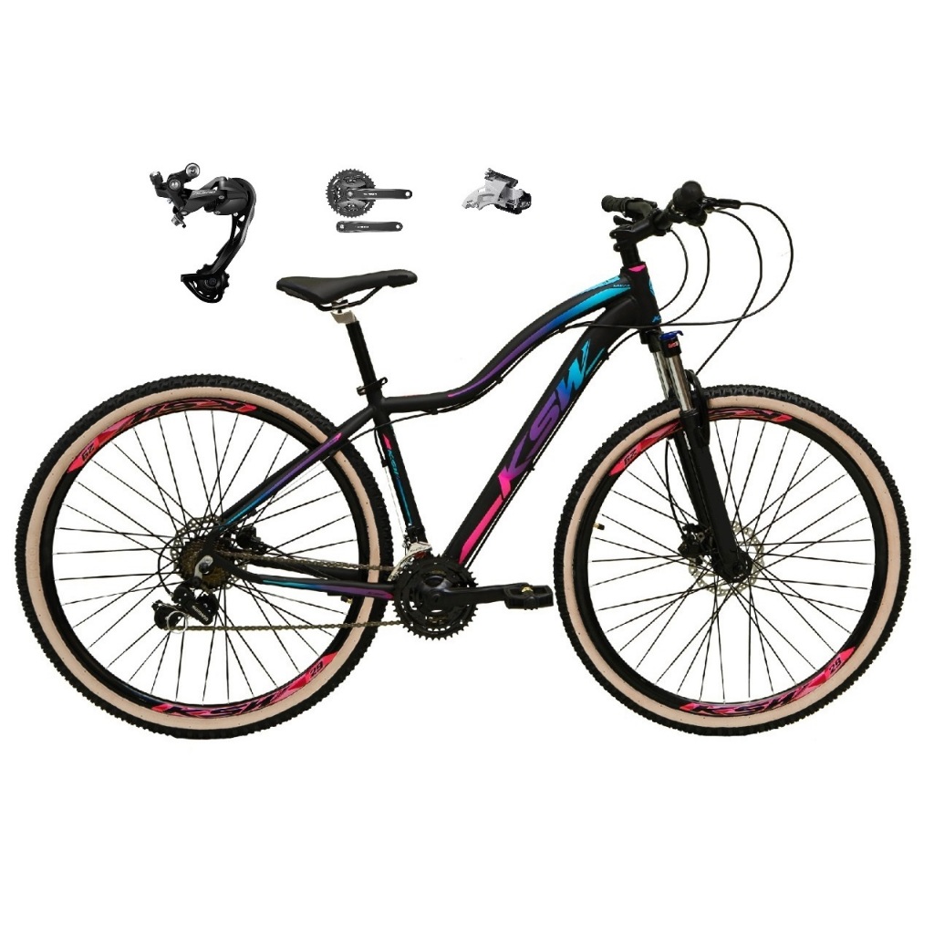 KSW Mwza Aro 29 Feminina Bicicleta 27v Shimano Altus Alívio Freios Hidráulicos Pneu Bege