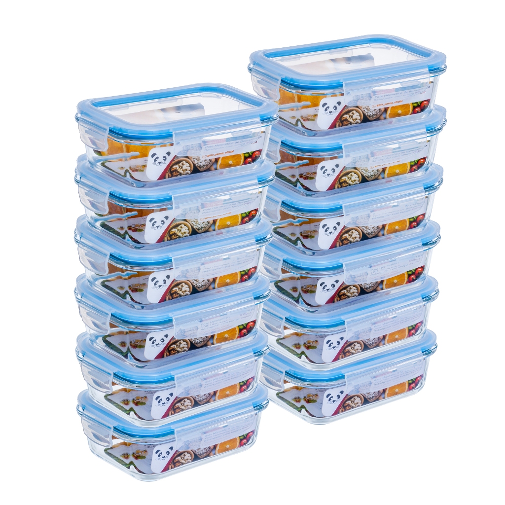 Kit Potes Herméticos vidro Retangular 370ml / 640ml / 1040ml ou 1500ml Marmita GP Home em Oferta na Shopee