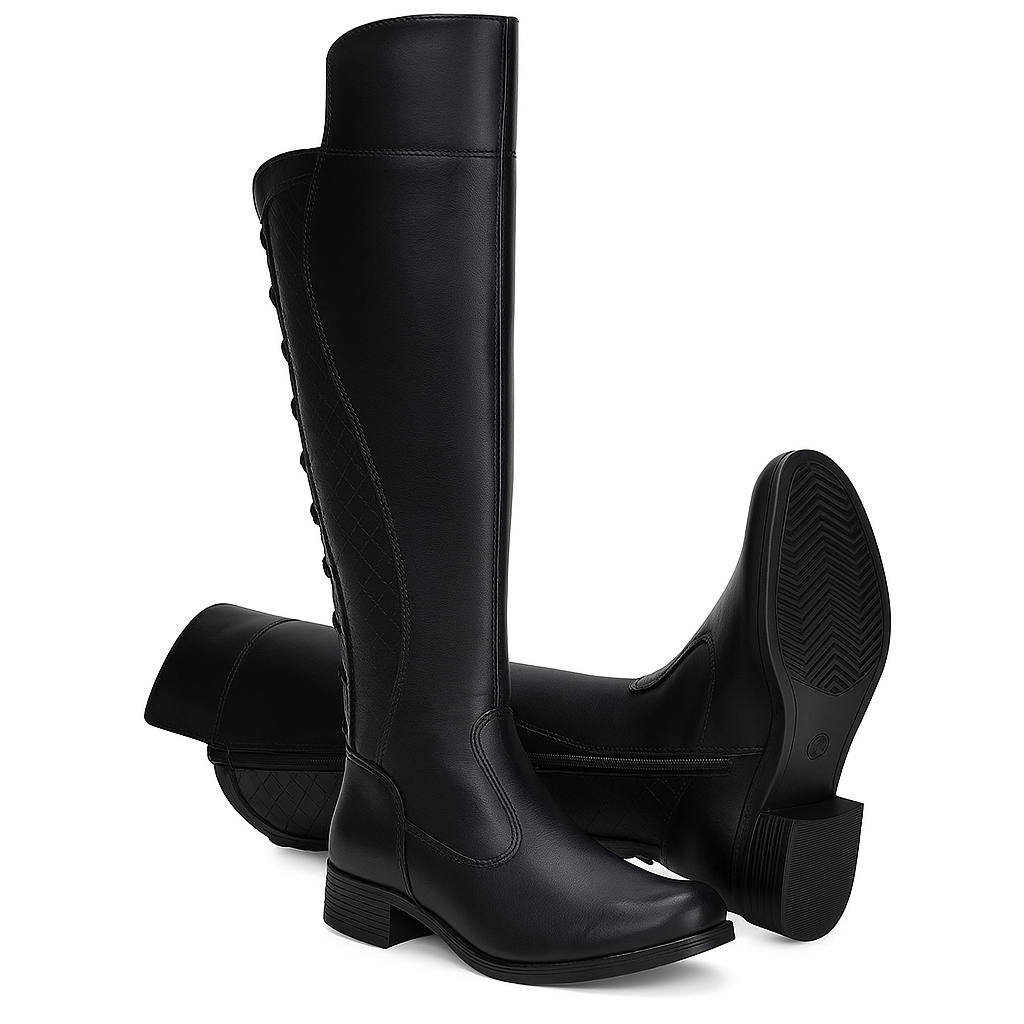 BOTA COTURNO FEMININA PLATAFORMA TRATORADA BLOGUEIRA COURO LEGÍTIMO PALMILHA EM GEL PROMOÇÃO