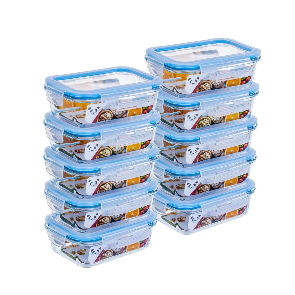 Potes Herméticos Porta Mantimentos Vidro Retangular Kit 5 6 10 ou 12 Marmita 370ml 640ml GP Home