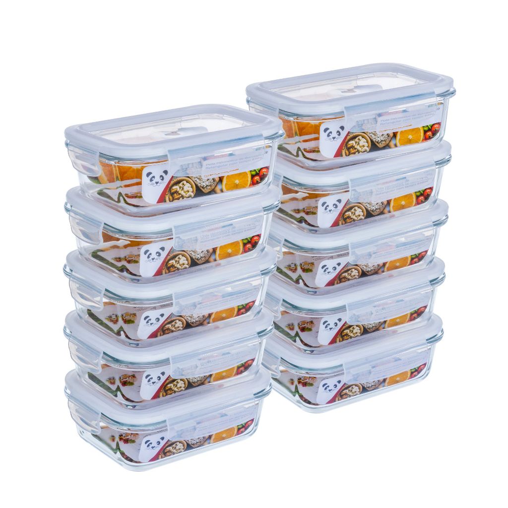 Potes Herméticos Porta Mantimentos Vidro Retangular Kit 5 6 10 ou 12 Marmita 370ml 640ml GP Home · foto 2