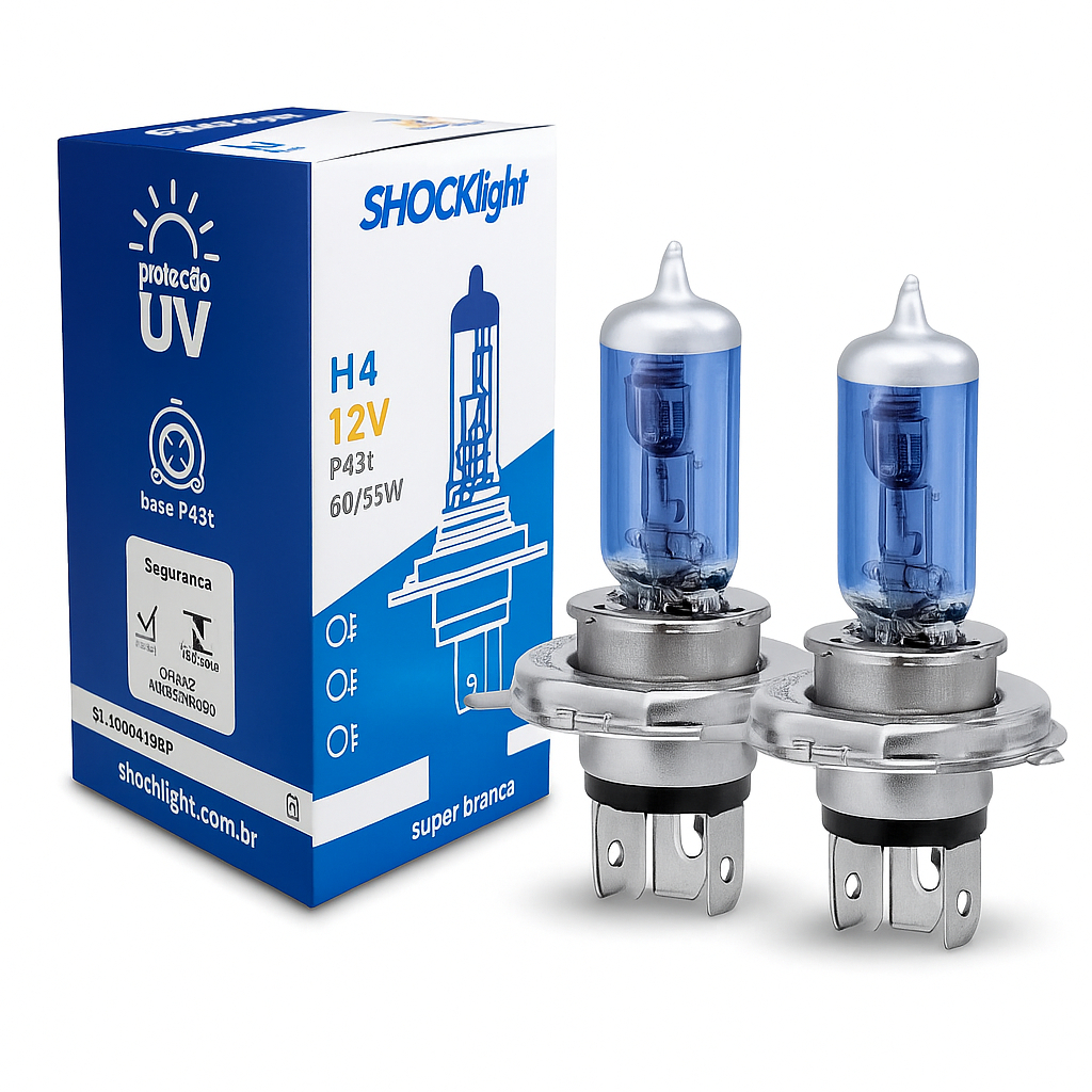 2 UN LÂMPADA SUPER BRANCA SHOCKLIGHT H4 8500K em Oferta na Shopee