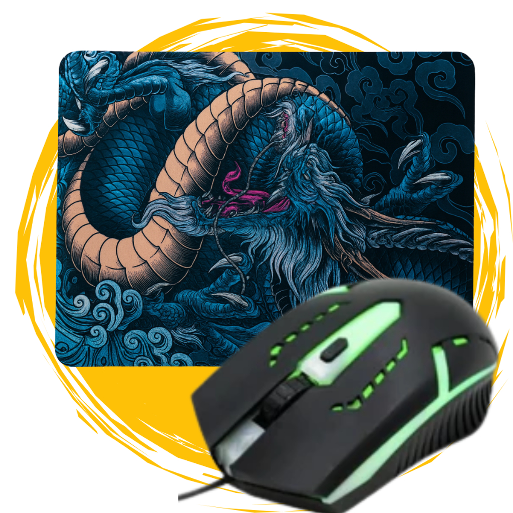 Kit Mouse Gamer Para Jogo 3.200 DPI Óptico com Fio LED RGB USB + Mousepad Emborrachado PC Videogame