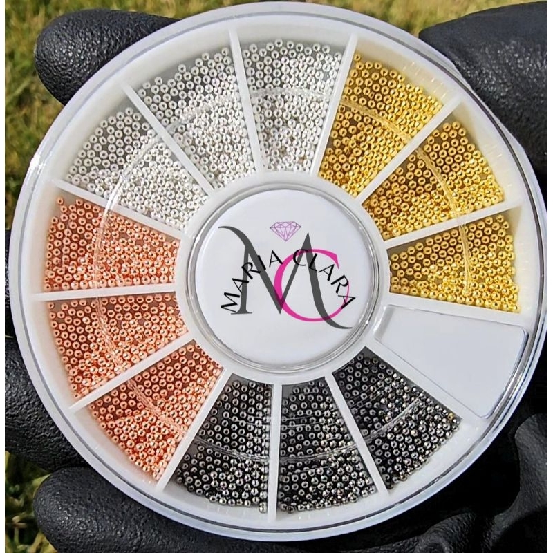 Disco Pedrarías Caviar Metal 1mm, Dourado, Prata, Rose e Grafite, joias para unhas e nail art