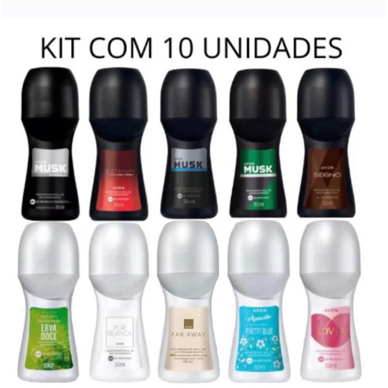 Kit com 10 Rollon-on Masculinos e femininos-avon