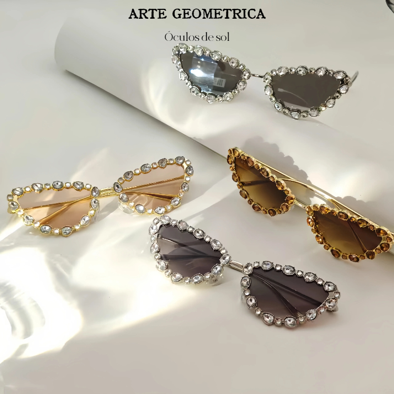 【Arte Geométrica】Óculos de sol femininos | Óculos de sol gatinho com diamantes estilosos