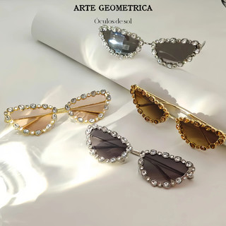 【Arte Geométrica】Óculos de sol femininos | Óculos de sol gatinho com diamantes estilosos