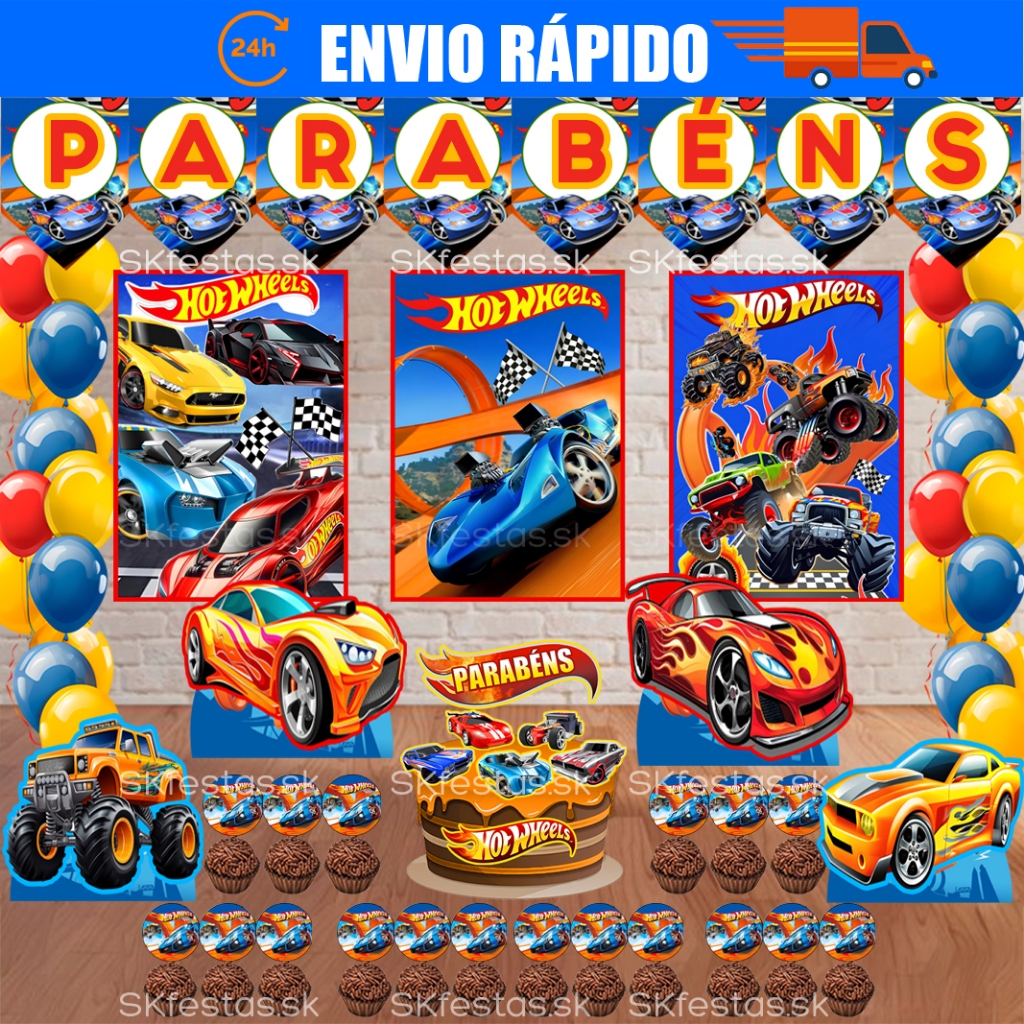 Kit Festa - Hot Wheels - Carros Corrida - Aniversário - Festa - Mêsversário em Oferta na Shopee