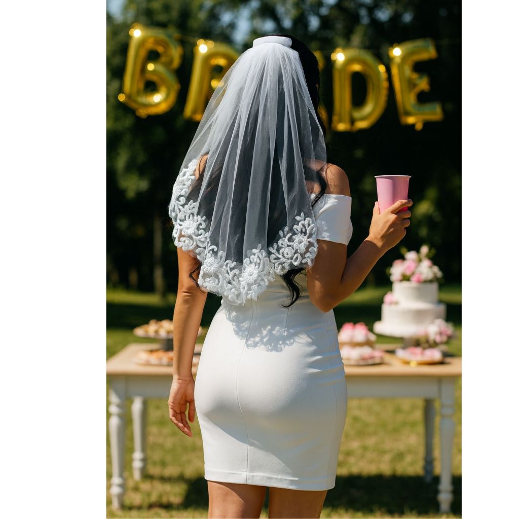Véu curto 60 cm de noiva renda despedida solteiro chá V16