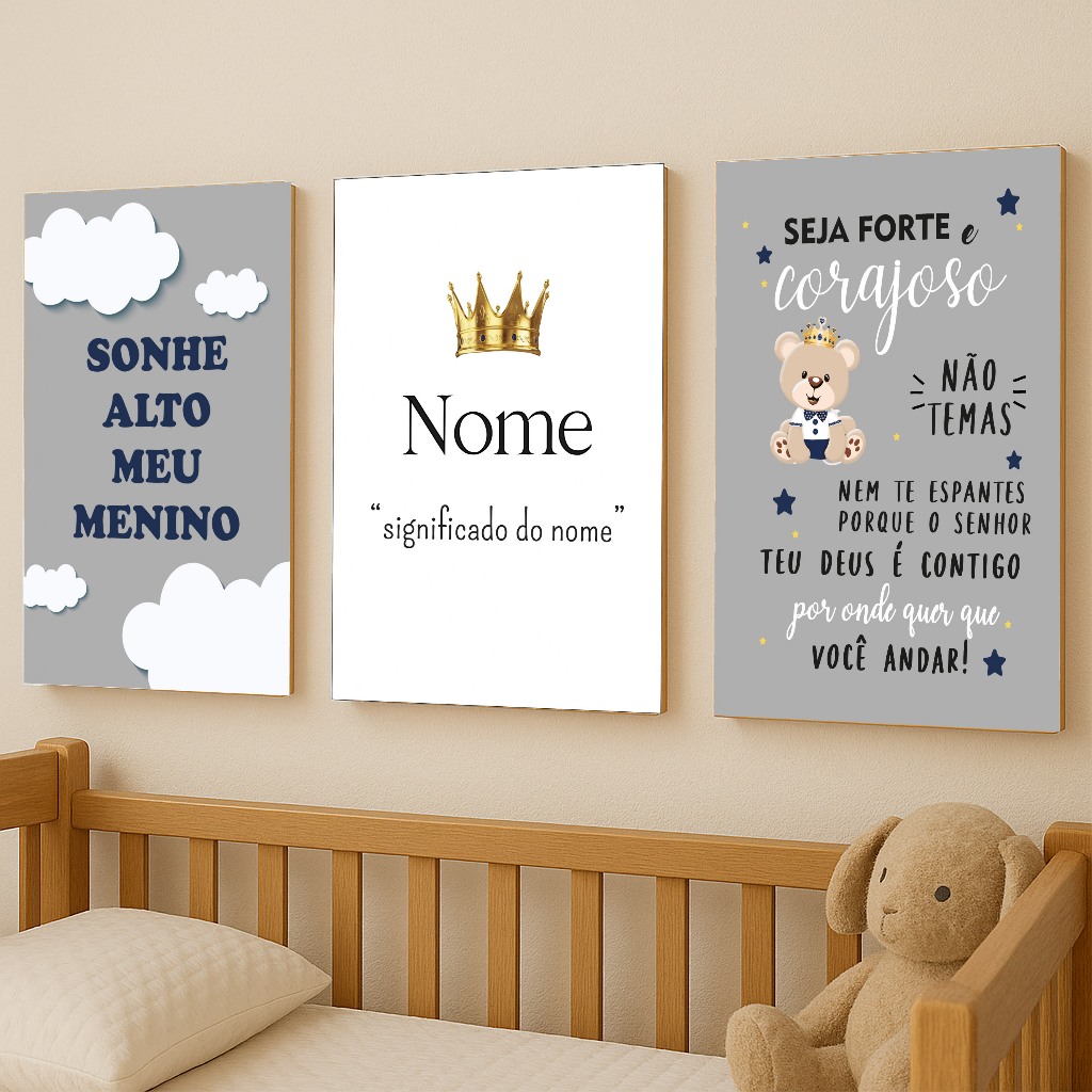 Quadros Decorativos Ursinho Príncipe, Urso, Kit 3 Peças Decoração Quarto Menino em Oferta na Shopee