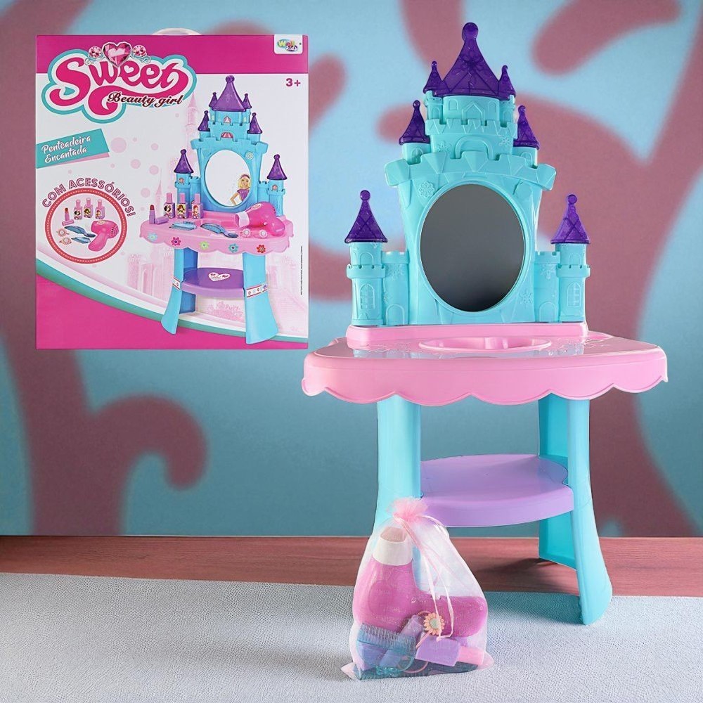 Salão Beleza Infantil Penteadeira Espelho Acessórios Brinquedo Criativo Seguro Colorido