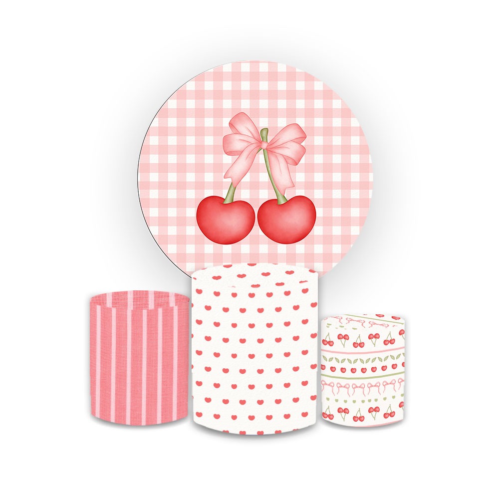 Kit Capas Painel Sublimado Tema Cerejinha Festa de Aniversário + Trio de Capas de Cilindros em Oferta na Shopee