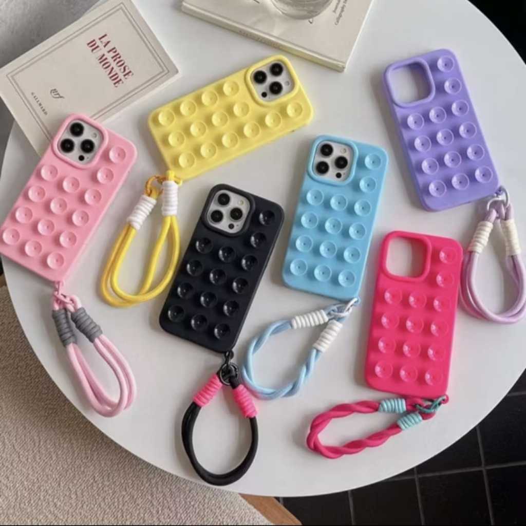 Capa Compatível com  iPhone com Ventosa Silicone + Cordão Anti-queda, Lindas Cores, 11/ 12/ 13/ 14 em Oferta na Shopee