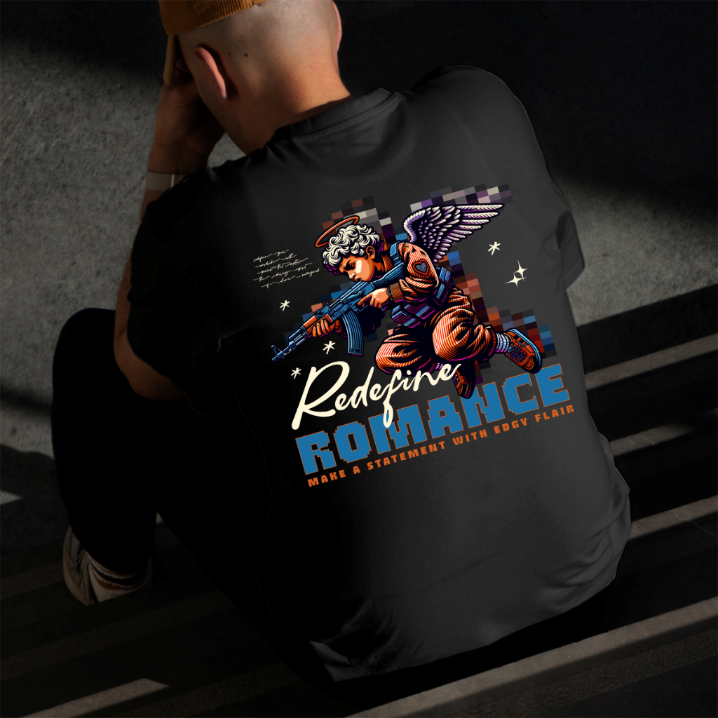 Camiseta Masculina Estampada Anjo Romance  100% Algodão Estilo Conforto Diário Do Tamanho P ao GG