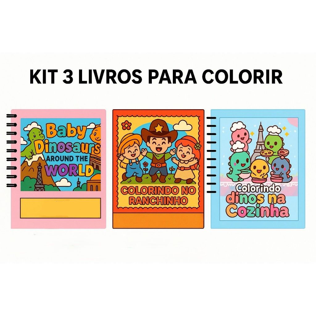 Kit 3 Livros de Colorir Infantil PDF Digital p/ Imprimir +80 páginas - R$19,99  Frete Grátis