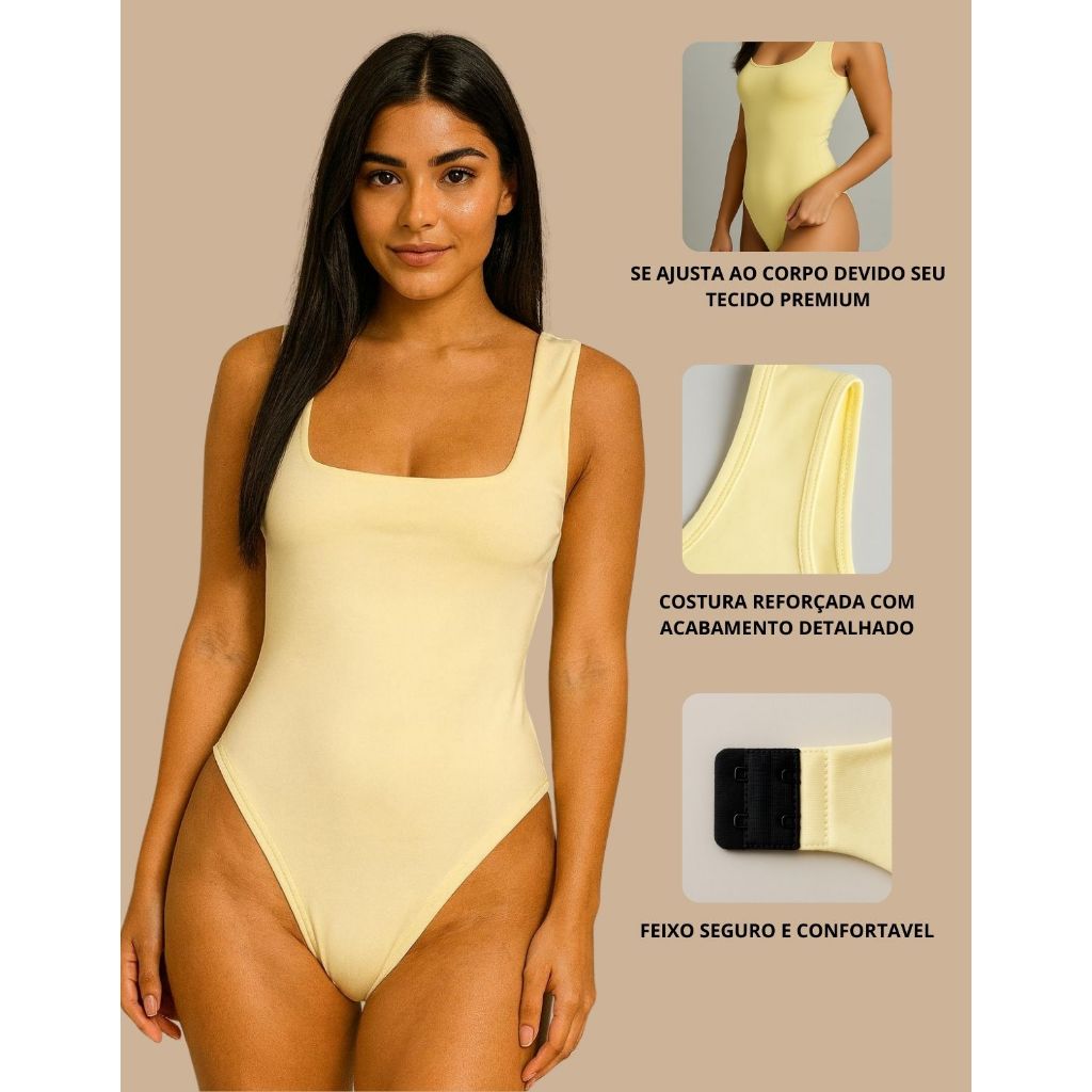 Body Casual Feminino Decote Quadrado Tendencia Manga Curta Collant Tecido Suplex Moda Verão