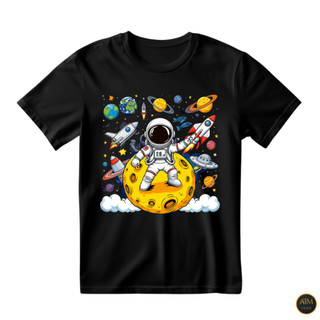 Camisa Unissex Astronauta Na Lua Planetas Foguetes Na Galaxia 100% Algodão - Envio Imediato