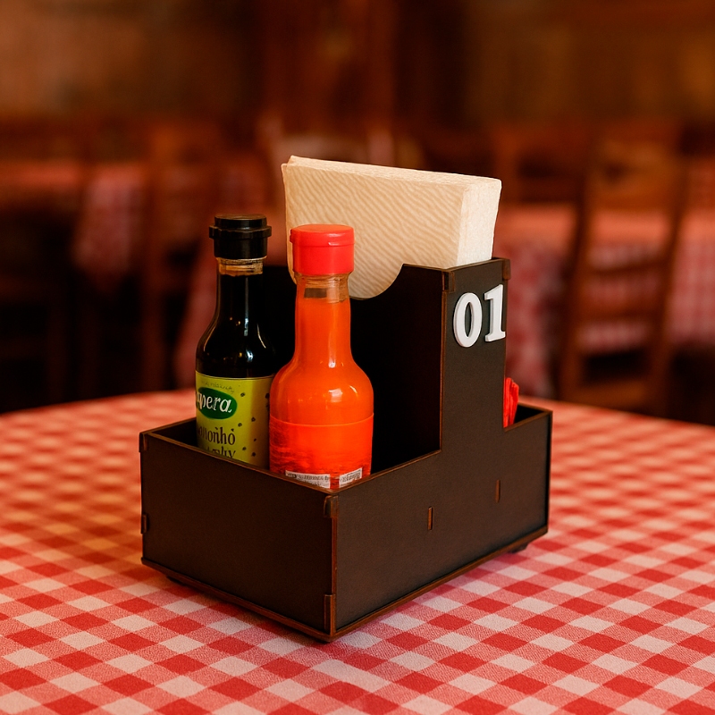 Kit Organizador para Bar e Restaurante Lachonete Galheteiro Porta Guardanapo e Molho em MDF em Oferta na Shopee