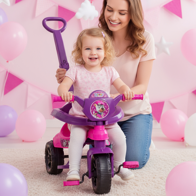 Motoca Triciclo 🚴‍♂️ ORIGINAL Completa - Inmetro, Pedal, Proteção e Empurrador - 1 a 3 anos - Gold em Oferta na Shopee