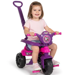 Triciclo Velotrol Motoca Menina 1 ano Completo com Pedais, Empurrador, Protetor e Apoio - QUEEN SHOP