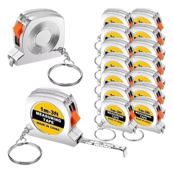 Kit 12 unidades Chaveiro Mini Trena Metálico Lembrancinha Obra Funcional e Colecionável