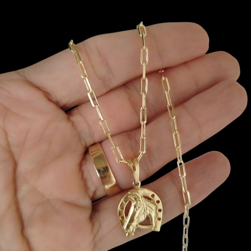 Cordão Moeda Antiga 100% Corrente Cadeado Alongado 3mm com Pingente Diversos Modelos