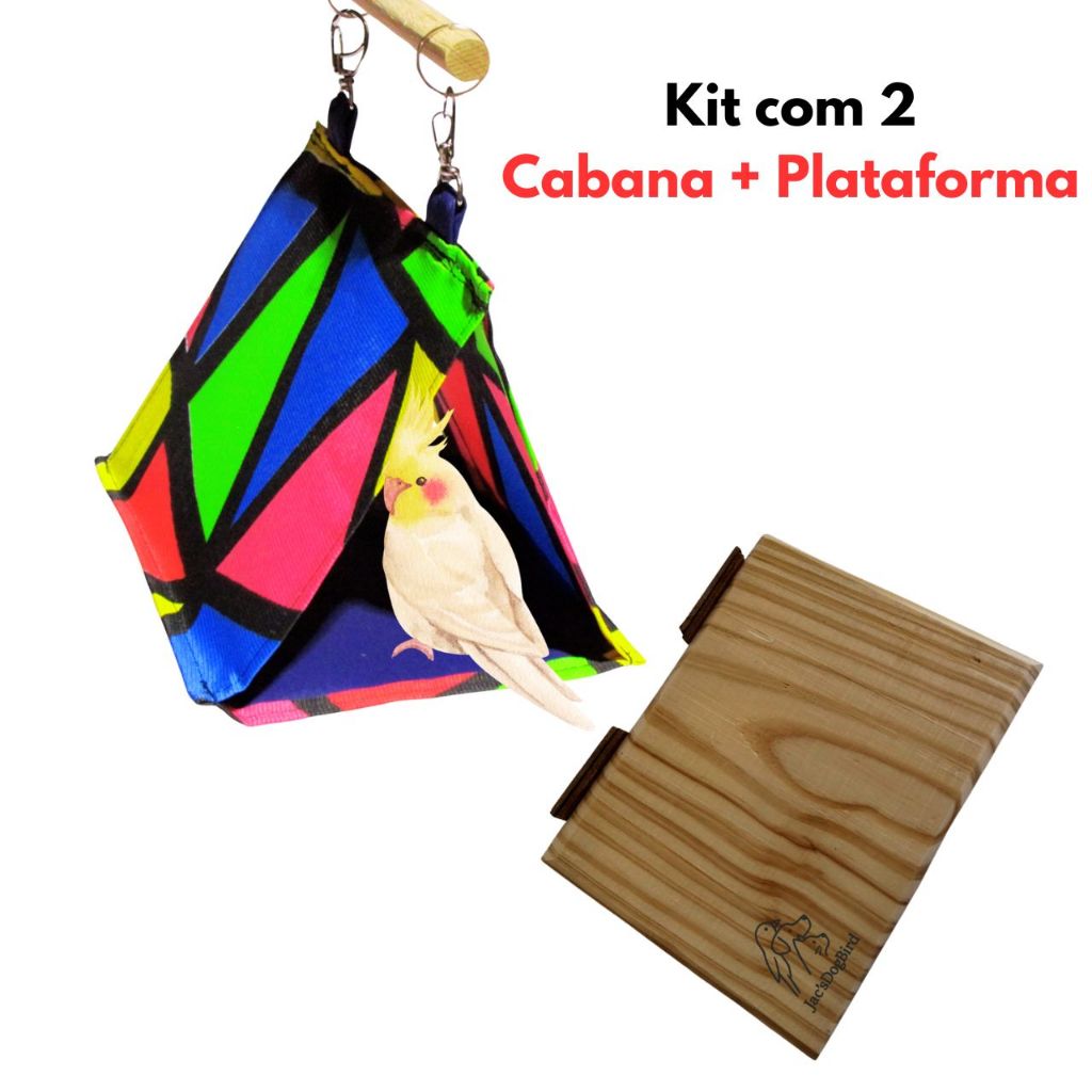 Kit 2 Cabana + Poleiro Plataforma 20 x 20cm Gaiola Para Calopsita Piriquito Agapornis tuim Rinq Neck Papagaios