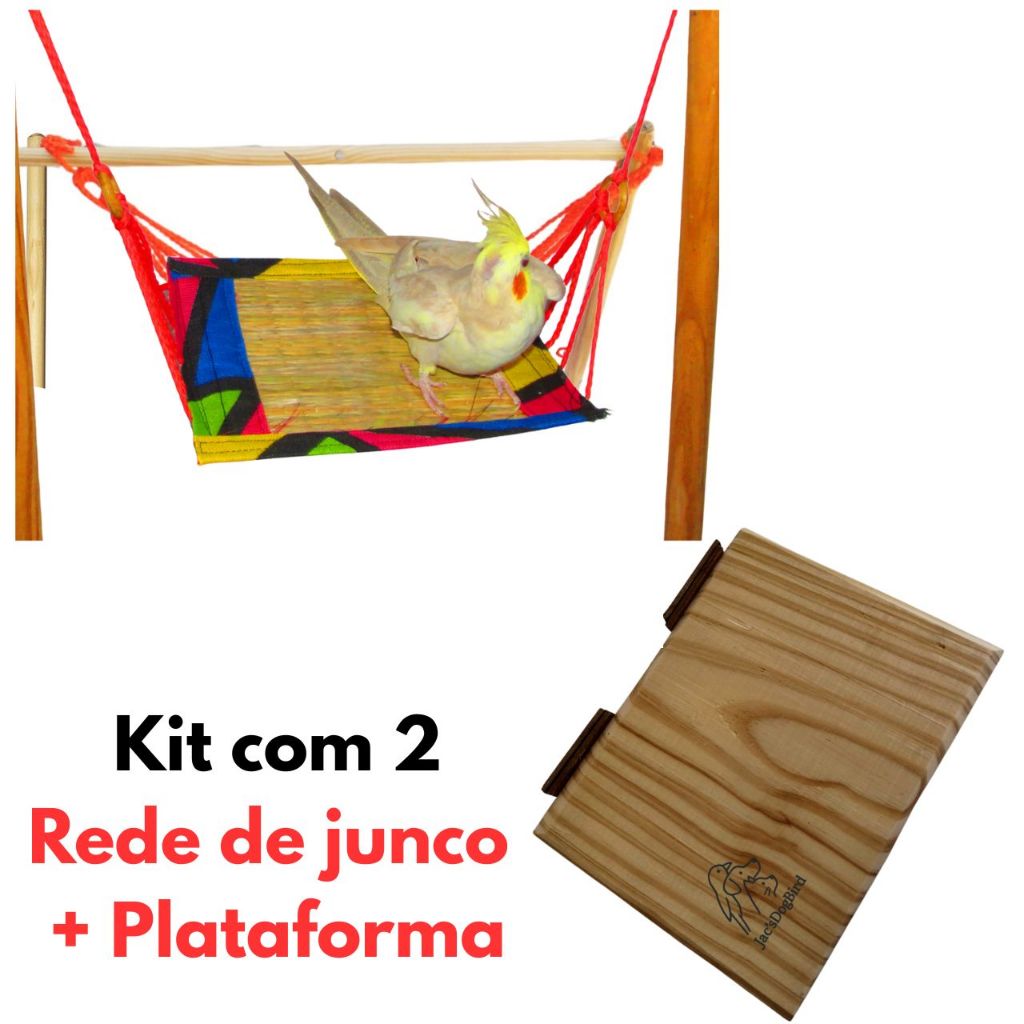 Kit 2 Rede + Poleiro Plataforma Brinquedos Para Calopsita Gaiola Periquito Agapornis Tuim Rinq Neck