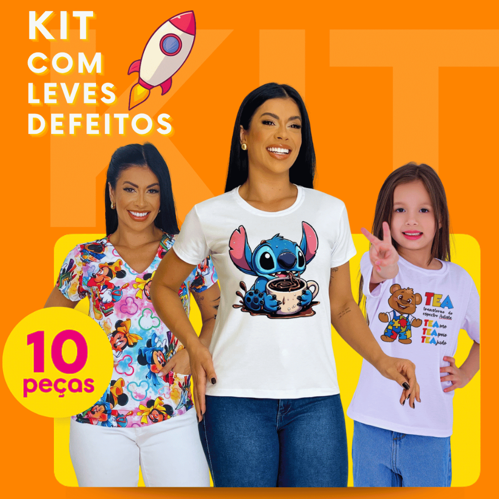 Kit LD Camisetas Tshirts Roupas com Leves Defeitos Feminino Masculino Infantil Revenda Promoção