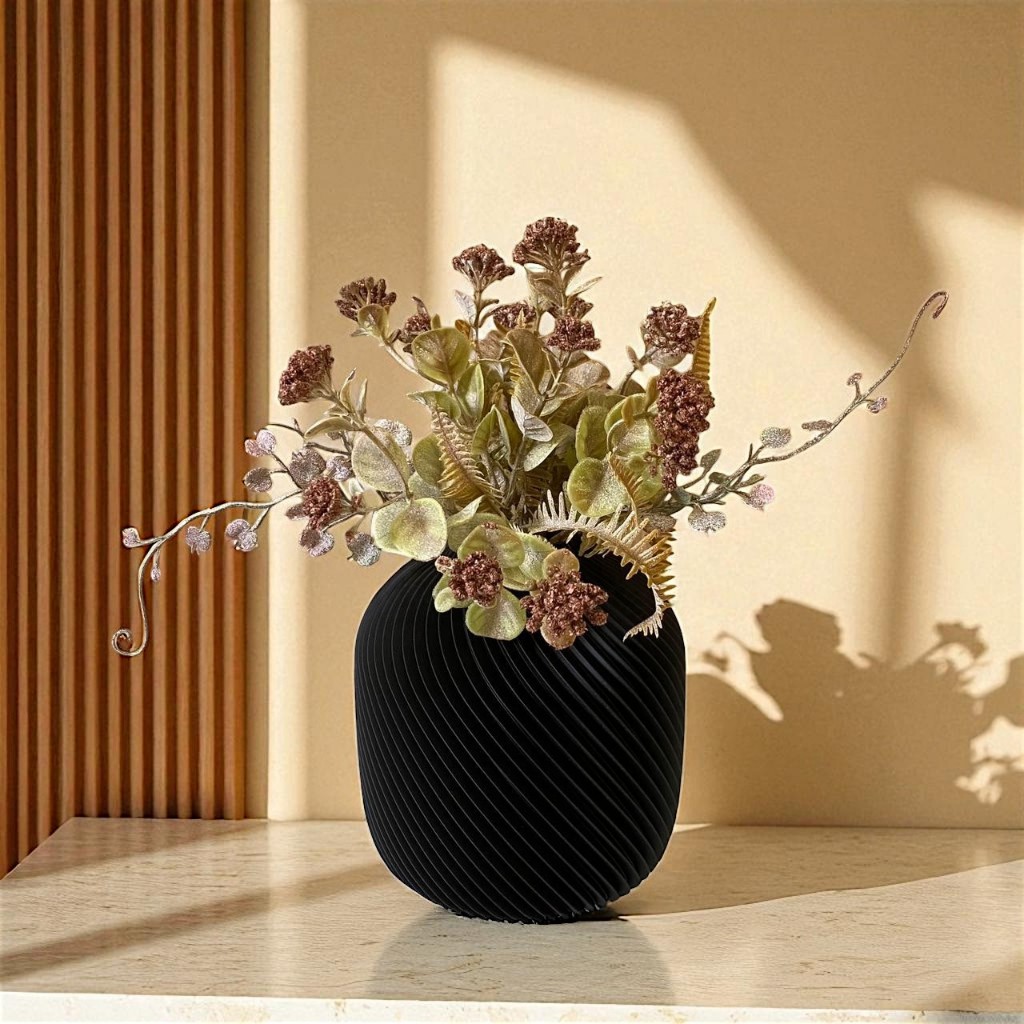 Vaso torcido espiral decorativo minimalista abstrato 3D sala mesa cachepot moderno orgânico preto