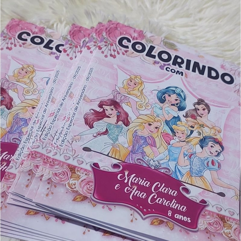 Livrinho de Colorir com Atividades Princesas Personalizado - Lembrancinha Infantil de Aniversário