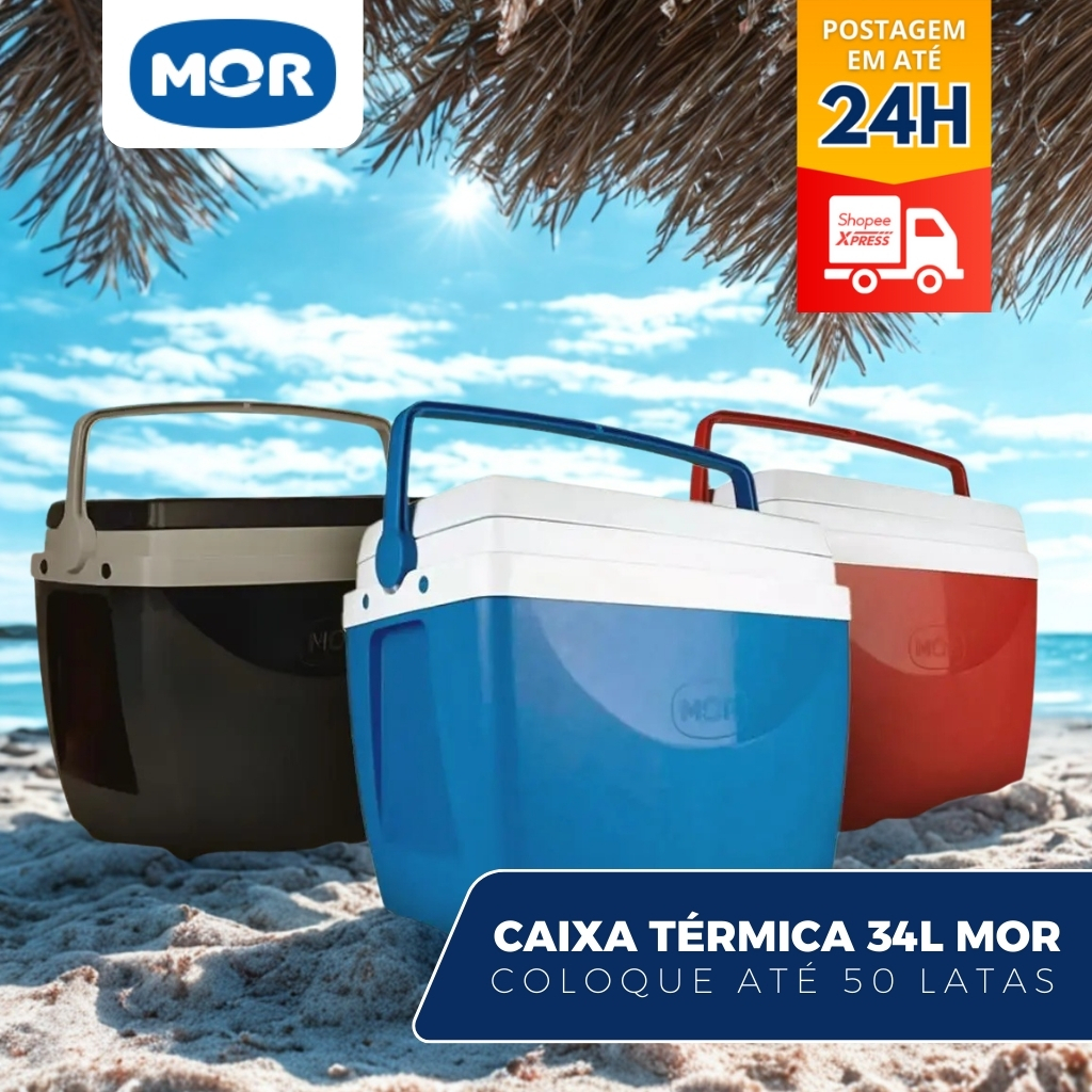 Caixa Térmica Mor Cooler 34 Litros 50 Latas Praia Piscina Lazer Jardim Camping Porta Copo Resistente em Oferta na Shopee