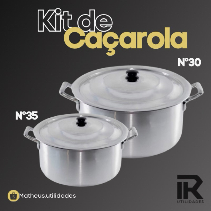 Kit Jogo de Panela N°35 N°30 Caçarola Aluminio Linha Hotel Restaurante / Industrial / Sopa / Feijoada