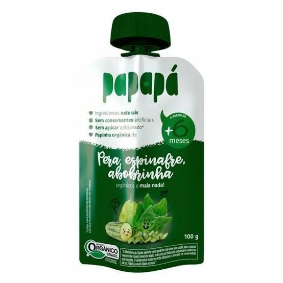 Papinha Infantil Papapá - Pera, Espinafre e Abobrinha - 100g +6Meses Comida para Bebe