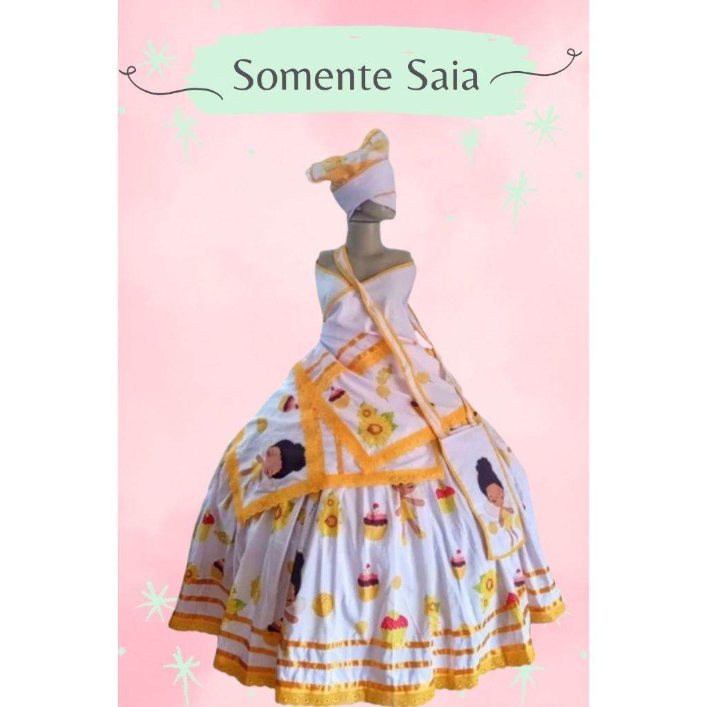 VESTIDO - SAIA DE ERÊ OXUM  -  ROUPA PARA ERÊ DE UMBANDA E CANDOMBLÉ