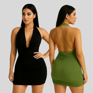 Vestido Feminino Gola Degagê Curto Costa Nua Efeito Modelador – Estilo Elegância e Conforto em Oferta na Shopee