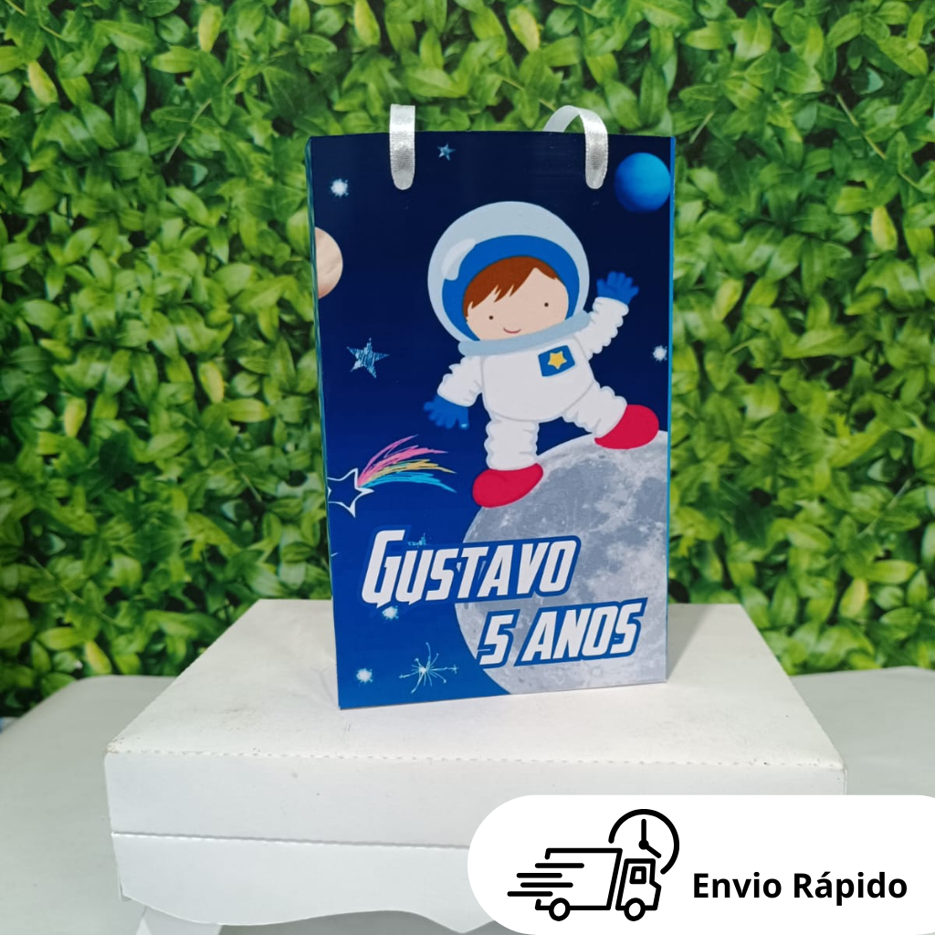 Sacolinha Personalizada Astronauta Lembrancinha aniversário PEGUE E MONTE 10x15cm