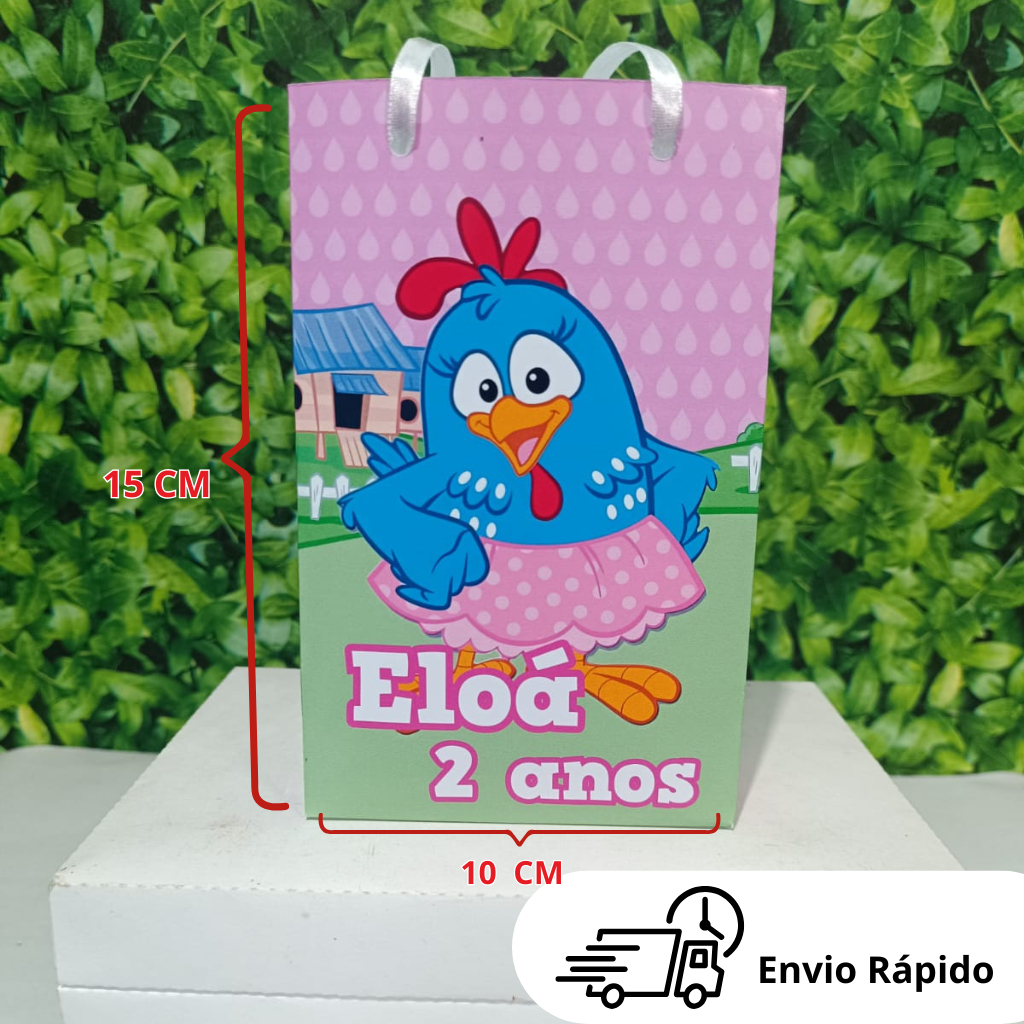 Sacolinha Personalizada Galinha Pintadinha Rosa Lembrancinha Aniversário 10x15cm