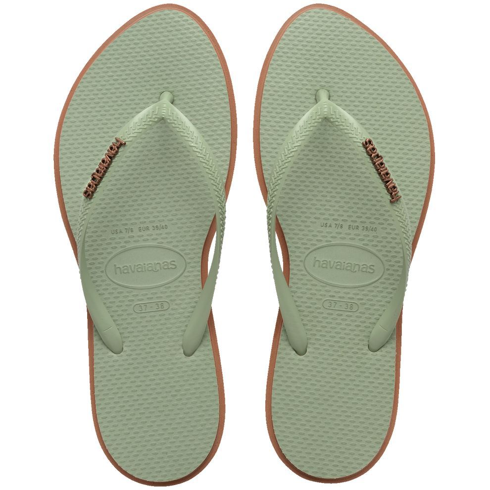 Chinelo Feminino Slim Point - Lançamento Nova Coleção (Verde/Ferrugem) em Oferta na Shopee