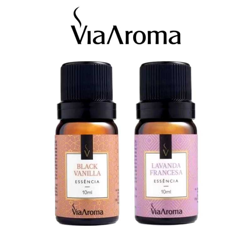 KIT 02 ESSENCIA VIA AROMA LAVANDA FRANCESA E BLACK VANILLA PREMIU