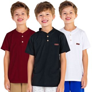 Kit 3 Camiseta Infantil Menino Estilo Gola Padre Henley Casual Masculino Premium em Oferta na Shopee