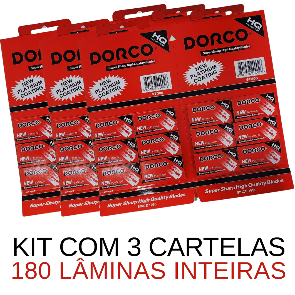 Lâmina Dorco Kit Com 3 Cartelas St300 Platinum 180 Lâminas em Oferta na Shopee
