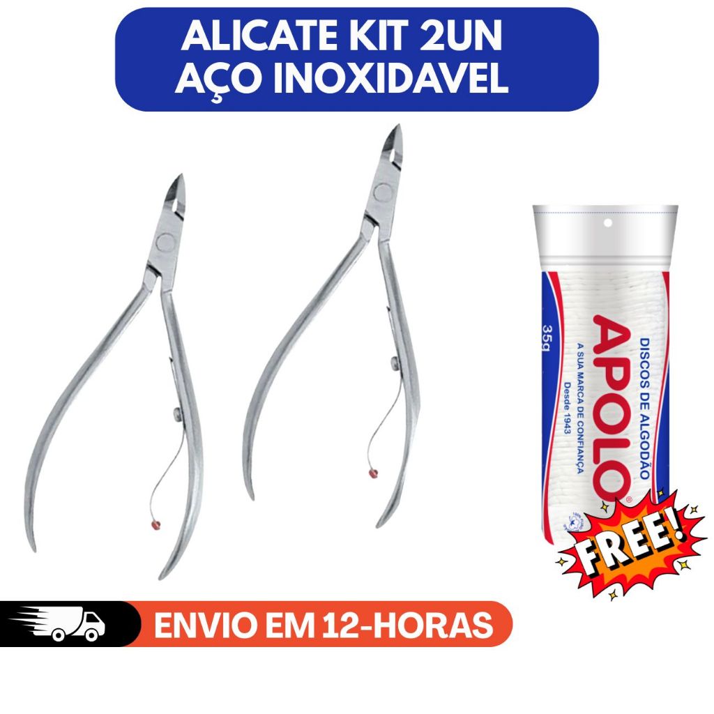 KIT 2 ALICATE DE CUTÍCULA MUNDIAL 522 INOX + ALGODÃO DISCO APOLO 35G