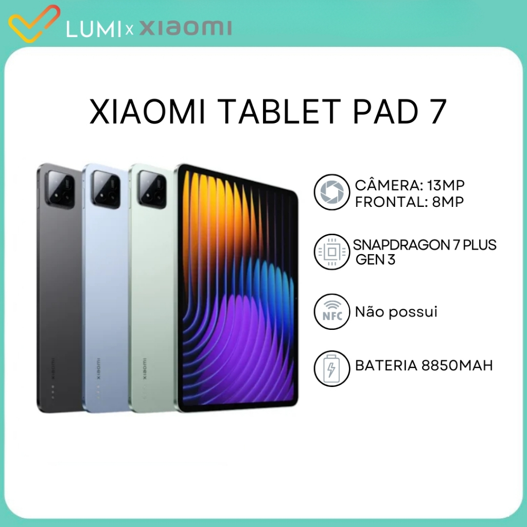 Tablet Xiaomi PAD 7 11.2" e PAD 7 PRO 11.2", Versão Global, Baterias de 8850 mAh, Tela nítida de 3.2K a 144Hz