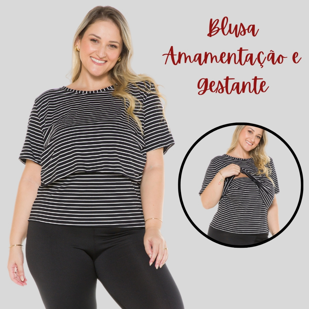 Blusa Amamentação Manga Curta De Viscolycra Confortável Maternidade 1181-A em Oferta na Shopee