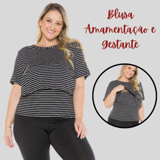 Blusa Amamentação Manga Curta De Viscolycra Confortável Maternidade 1181-A em Oferta na Shopee