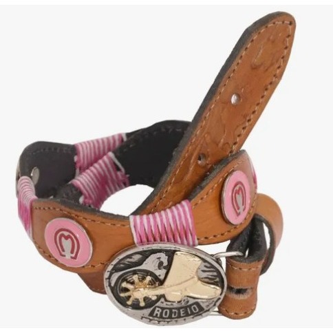 Cinto feminino infantil em couro legitimo apliques cor de rosa e Trancinha em Rosa e Branco em Oferta na Shopee