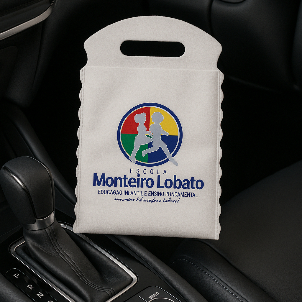 Kit 100 Lixeiras Lixocar TNT Personalizadas Brancas p/ Carro | Brinde Ecológico c/ Sua Logo Colorida